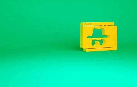 Orange Browser incognito window icon isolated on green background. Minimalism Stock Illustration