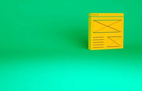Orange Browser window icon isolated on green background. Minimalism concept.  Illustrazione stock