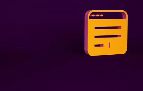 Orange Browser window icon isolated on purple background. Minimalism concept. Stock Illustration