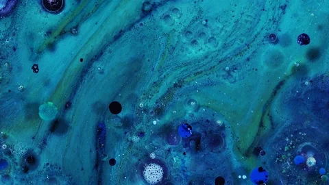 Orange Bubbles on blue Background. Colourful Bubbles in Oil. Beautiful Paint. Stock Footage 89284418