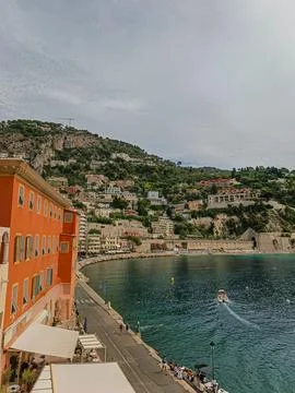Orange building and harbor view in Villefranche sur mer Фото