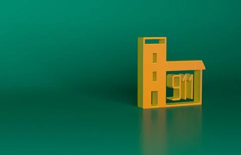 Orange Building of fire station icon isolated on green background. Fire Ilustración de archivo