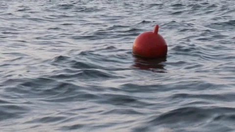 Orange buoy floating gently on the surface of calm sea water 库存影片 301915993