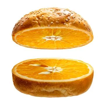 Orange in burger bread Stock Photos