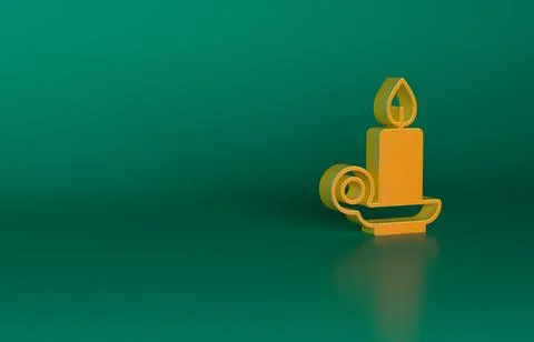 Orange Burning candle in candlestick icon isolated on green background Stock Illustration