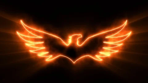 Orange Burning Eagle Animated Logo Loopable with Light Rays Stock Footage 102505774