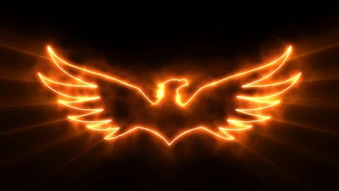 Orange Burning Eagle Logo with Reveal Effect and Light Rays Stock Footage 102386904
