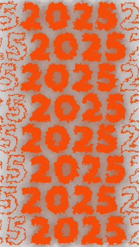 Orange burning fire text 2025 moves horizontally. Vertical 4K video Video stock 281900173