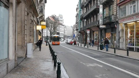 Orange Bus In Brussels Stock Footage 91810843