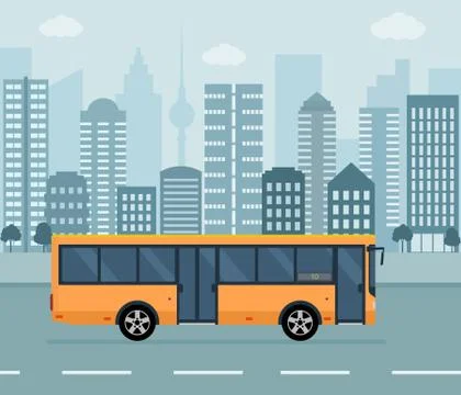 Orange bus on city background. Stock Illustration