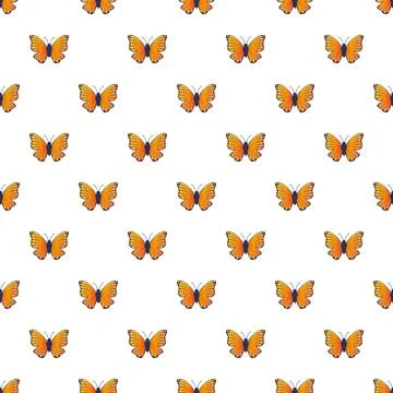 Orange butterflies forming a repeating pattern on a white background Stock Illustration