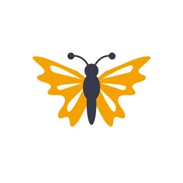 Orange butterfly icon flying with simple wings Stock Illustration