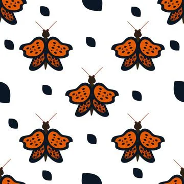 Orange butterfly pattern on white background for web design Stock Illustration