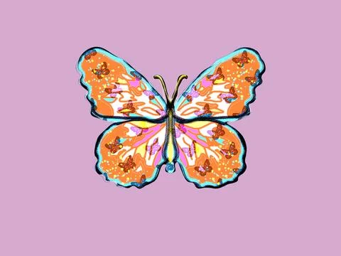 Orange butterfly on pink background. Spring, summer insect flying Stock Illustration
