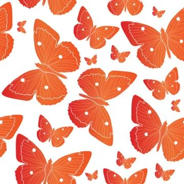 Orange Butterfly seamless pattern. Summer mood background. Vector illustratio Stock Illustration