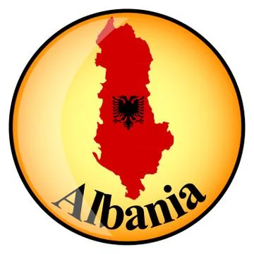 Orange button with the image maps of Albania Stock Illustration