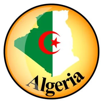 Orange button with the image maps of Algeria Stock Illustration