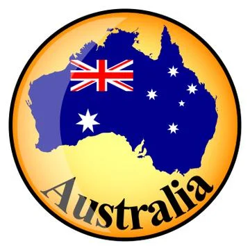 Orange button with the image maps of Australia Stock Illustration