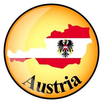 Orange button with the image maps of Austria Stock Illustration