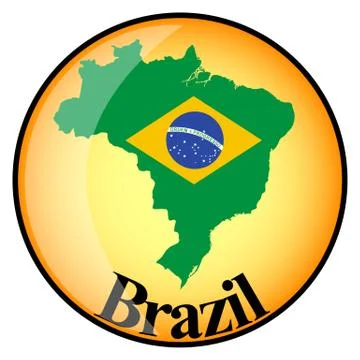 Orange button with the image maps of button Brazil Stock Illustration