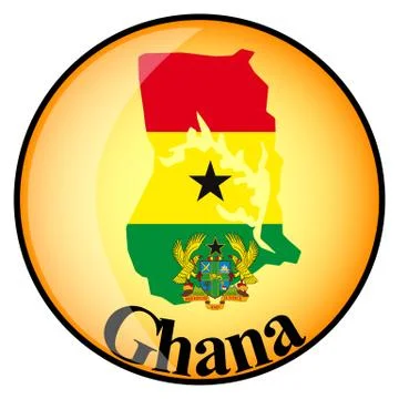Orange button with the image maps of button Ghana Stock Illustration