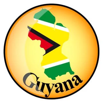 Orange button with the image maps of button Guyana Stock Illustration