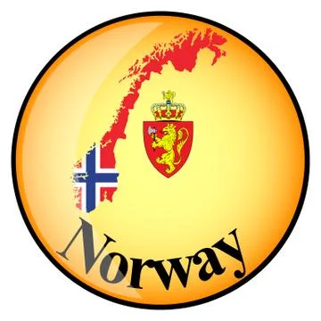 Orange button with the image maps of button Norway Stock Illustration