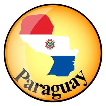 Orange button with the image maps of button Paraguay Stock Illustration