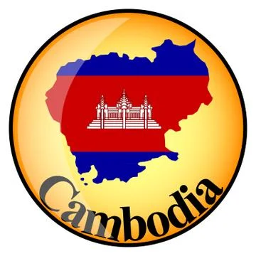 Orange button with the image maps of Cambodia Stock Illustration