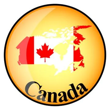 Orange button with the image maps of Canada Stock Illustration
