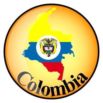 Orange button with the image maps of Colombia Stock Illustration