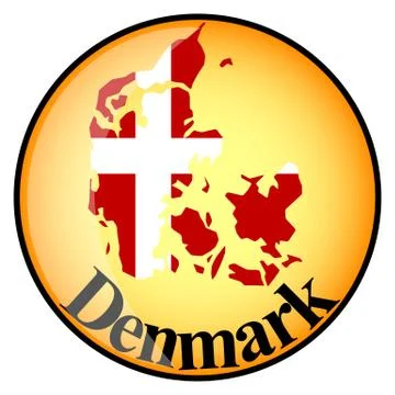 Orange button with the image maps of Denmark Stock Illustration