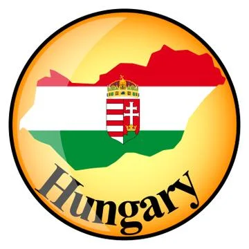 Orange button with the image maps of Hungary Stock Illustration