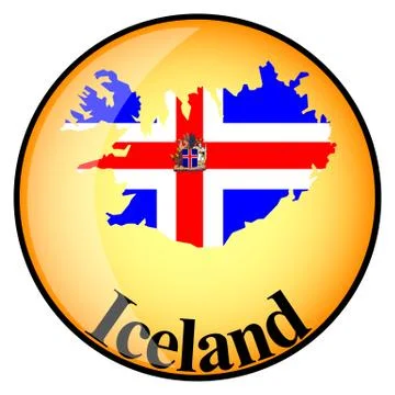 Orange button with the image maps of Iceland Stock Illustration