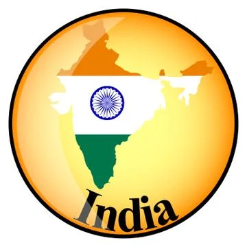 Orange button with the image maps of India Stock Illustration