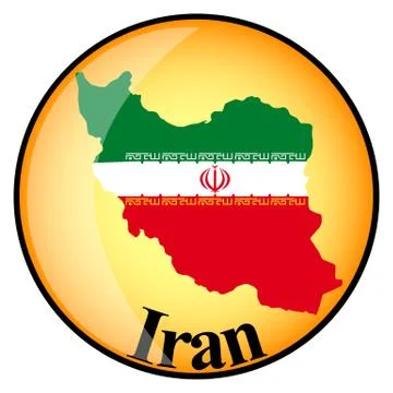 Orange button with the image maps of  Iran Stock Illustration