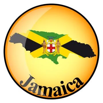 Orange button with the image maps of Jamaica Stock Illustration