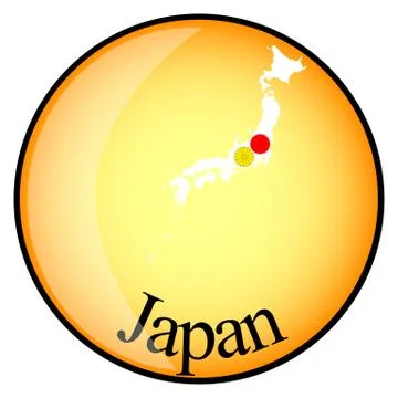 Orange button with the image maps of Japan Stock Illustration