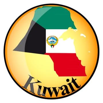 Orange button with the image maps of Kuwait Stock Illustration