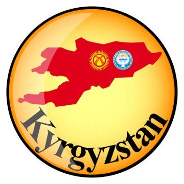 Orange button with the image maps of Kyrgyzstan Stock Illustration