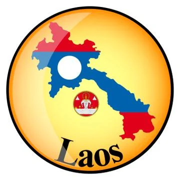 Orange button with the image maps of Laos Stock Illustration