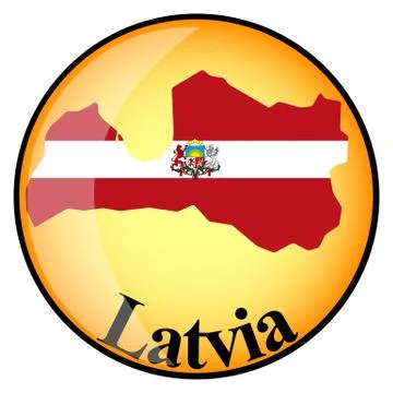 Orange button with the image maps of Latvia Stock Illustration