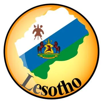 Orange button with the image maps of Lesotho Stock Illustration