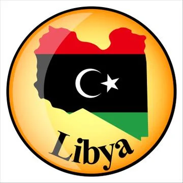 Orange button with the image maps of Libya Stock Illustration