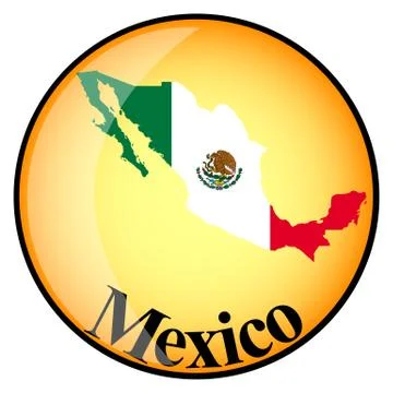 Orange button with the image maps of Mexico Stock Illustration