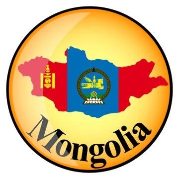 Orange button with the image maps of Mongolia Stock Illustration