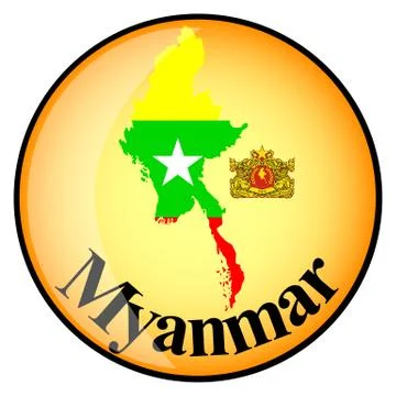 Orange button with the image maps of Myanmar Stock Illustration