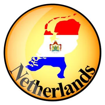 Orange button with the image maps of Netherlands Stock Illustration