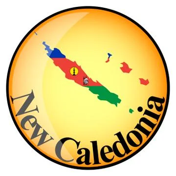Orange button with the image maps of New Caledonia Stock Illustration