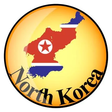 Orange button with the image maps of North Korea Stock Illustration